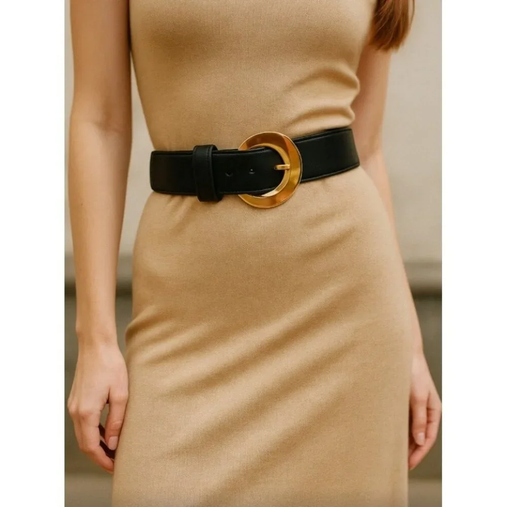 Givenchy Blue Leather Belt Gold G Buckle Designer Statement made in France 40 - Picture 8 of 8